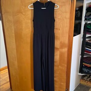 Black Ribbed Sleeveless Jumpsuit with Wide-Leg Pants